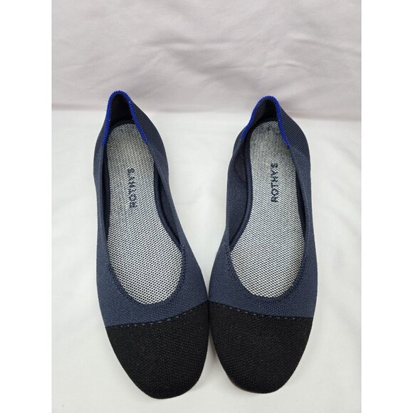 Rothy's Shoes - Rothys Flats Womens 9.5 Square Cap Toe Knit Navy Blue/Black Toe Slip On Ballet